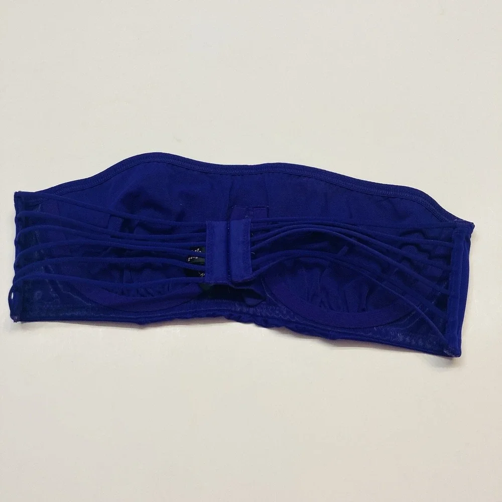 Victoria's Secret Bandeau Strapless Unlined Bra Women 34C Blue Strappy Cage Back